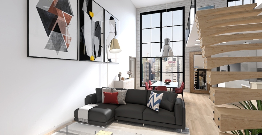 Industrial apartment 3d design renderings