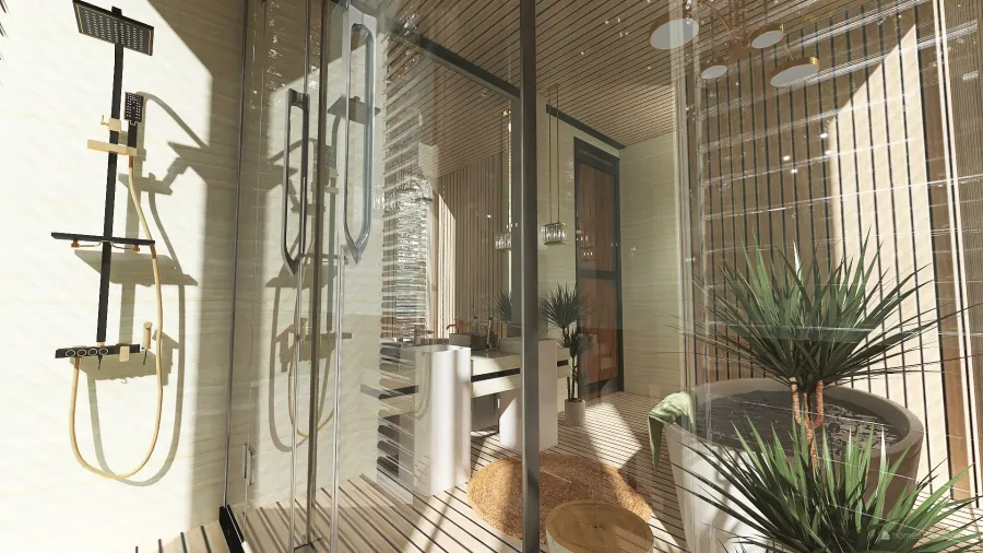 TropicalTheme ColorScemeOther Green Black bathroom 3d design renderings
