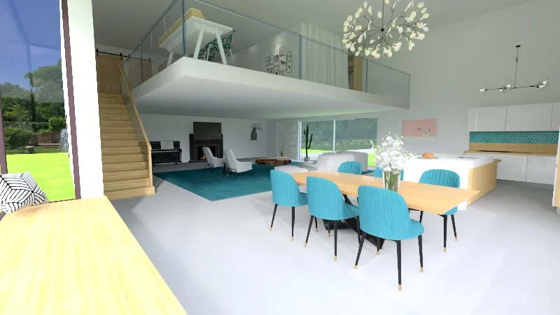 Modern Scandinavian One-room house 3d design renderings