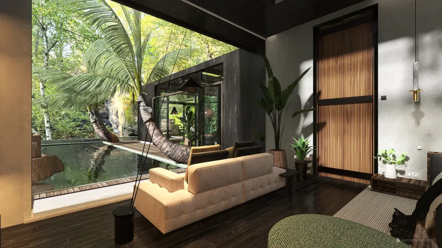 TropicalTheme ColorScemeOther Green Black Bedroom 3d design renderings