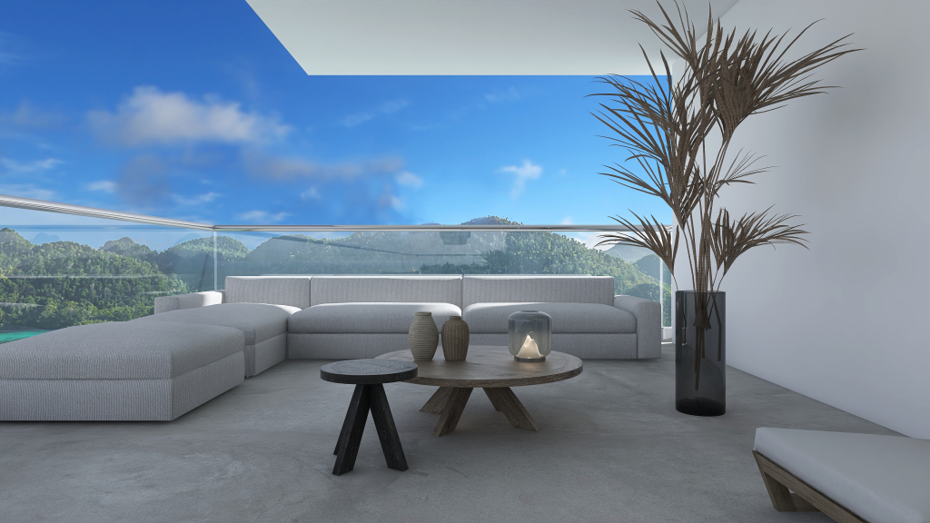 Japandi Glass Apartment 3d design renderings