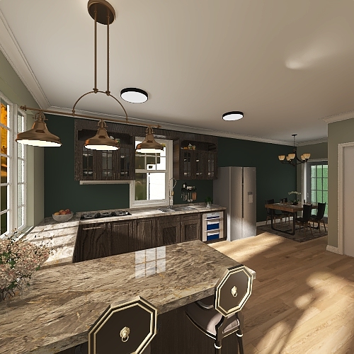 Kitchen,living and dining 3d design renderings