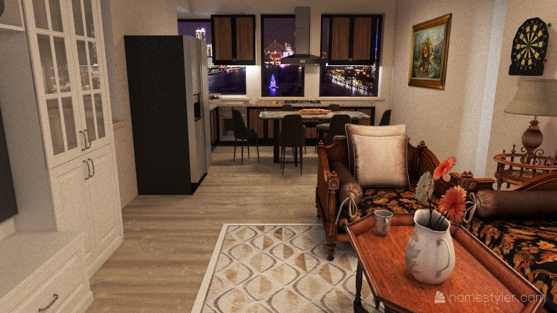 Livingroom/Kitchen 3d design renderings