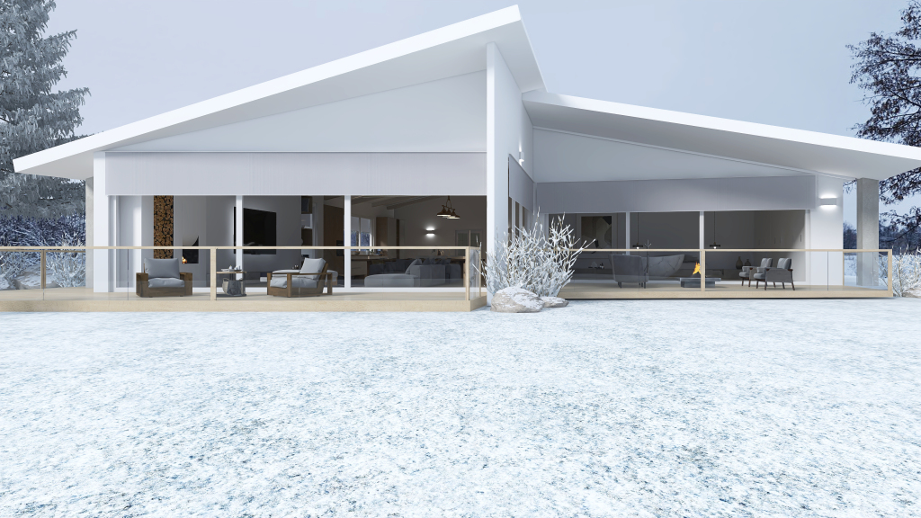 White Winter Cabin 3d design renderings