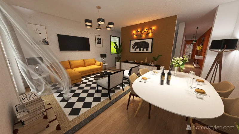 APP A palaz 1:giardino,2 camere,2 bagni,living  dining room 3d design renderings