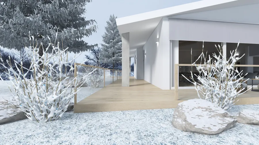 White Winter Cabin 3d design renderings