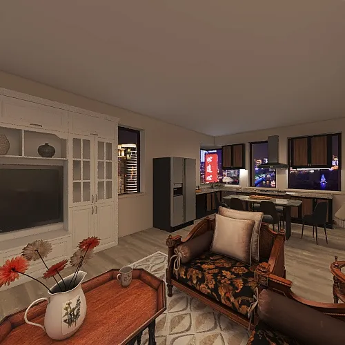 Livingroom/Kitchen 3d design renderings