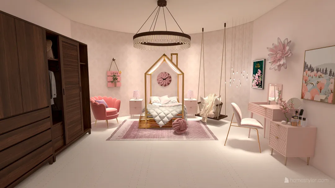 Pink Sakura bedroom 3d design renderings