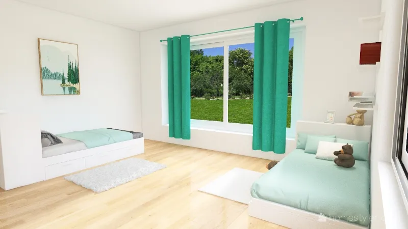Scandinavian turquoise home 3d design renderings