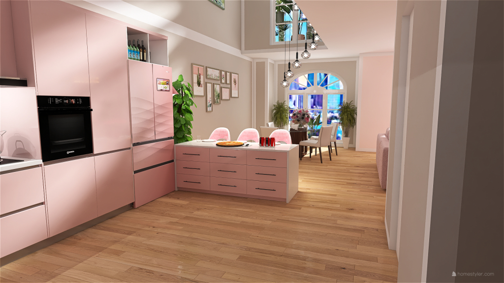 Kitchen, Dining & Living Area 3d design renderings