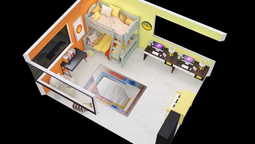 Orange/Yellow Tone Kids Room and Study 3d design picture 24.69