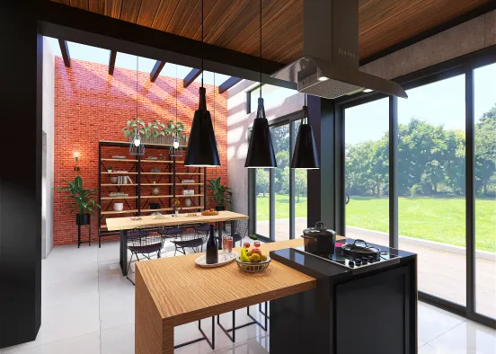 Industrial kitchen and dining Design Rendering