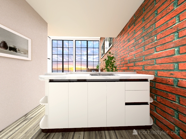 Living Room and Kitchen 3d design renderings