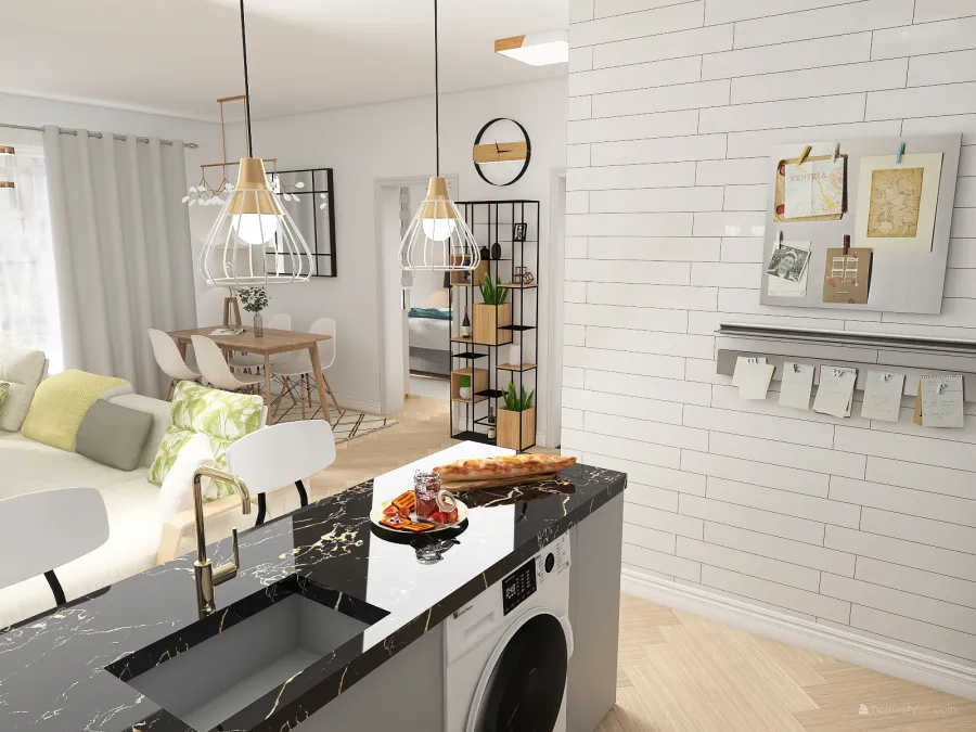 Living, Comedor y Cocina 3d design renderings