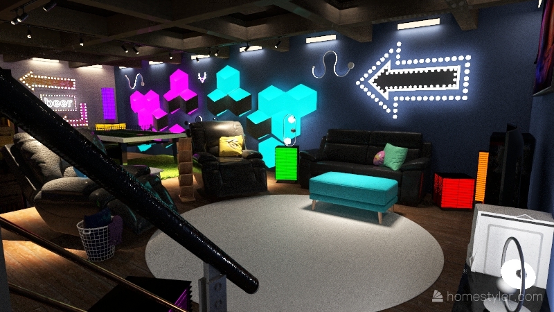 Boys Basement Arcade 3d design renderings