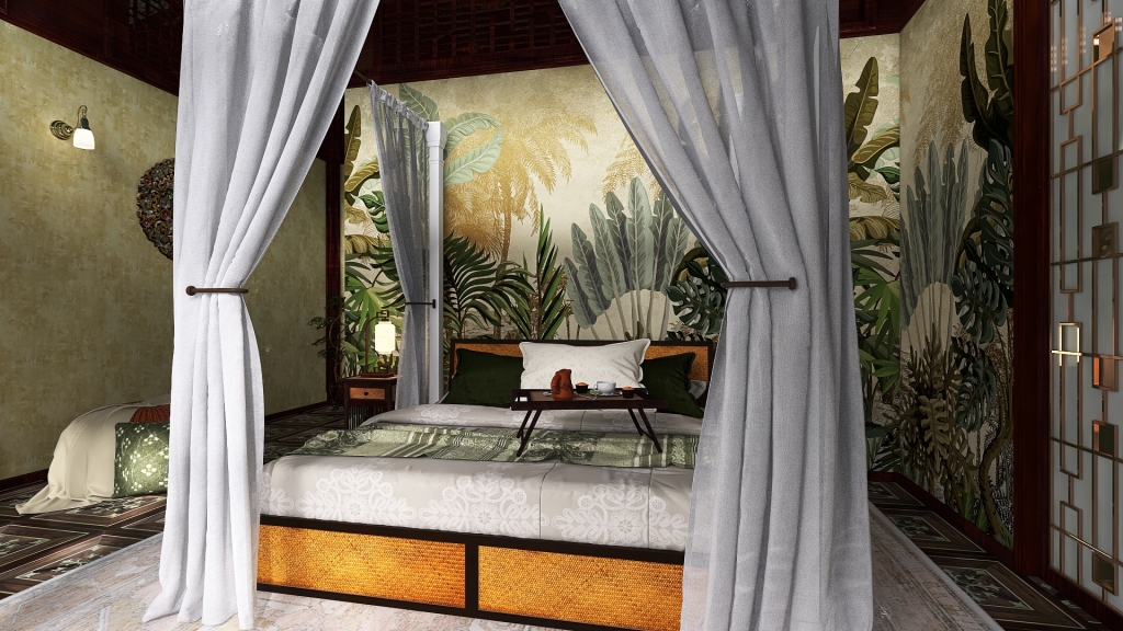 Costal StyleOther Traditional TropicalTheme Blue ColorScemeOther Yellow Master Bedroom 3d design renderings