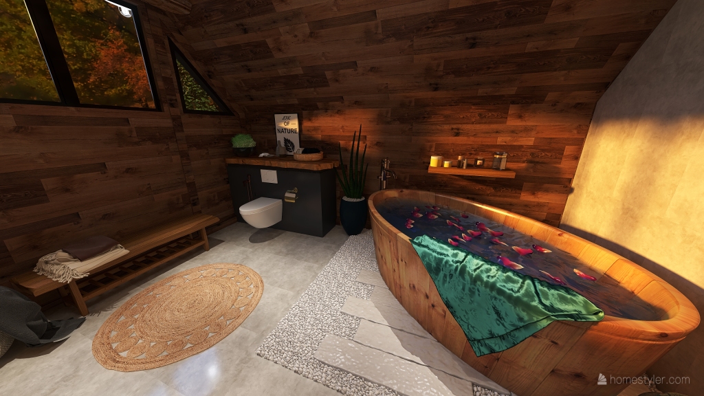 Rustic StyleOther WarmTones ColorScemeOther Beige Bathroom 3d design renderings