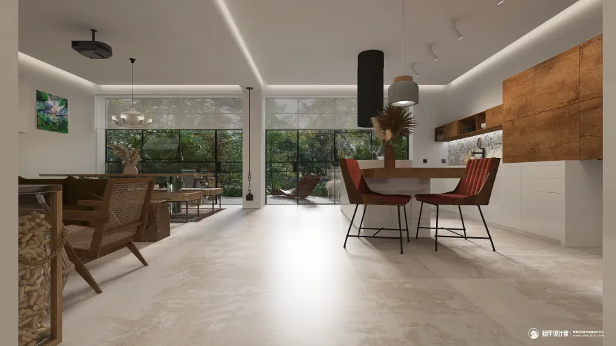 Modern Kitchen & Hallway 3d design renderings