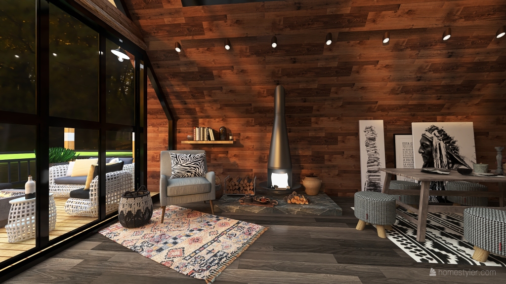 Rustic StyleOther LAKE VIEW CABIN RETREAT HOUSE WarmTones ColorScemeOther Beige 3d design renderings