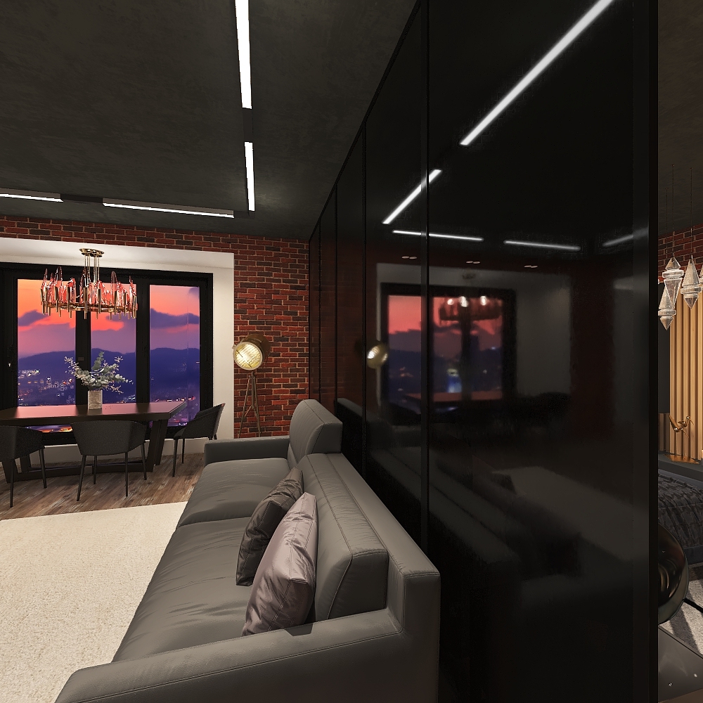 Лофт для кухни-гостиной и спальни. 3d design renderings