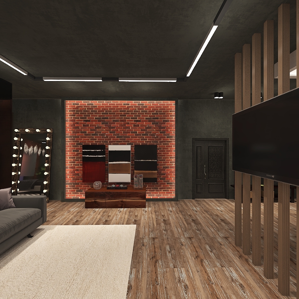 Лофт для кухни-гостиной и спальни. 3d design renderings