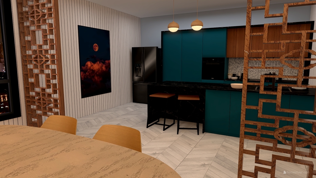 cozinha + sala de jantar 3d design renderings