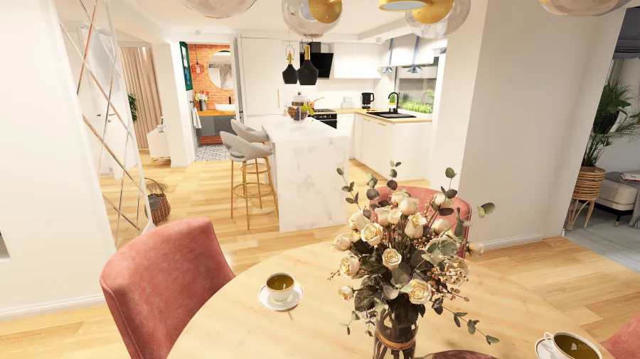 Salon z kuchnią 3d design renderings
