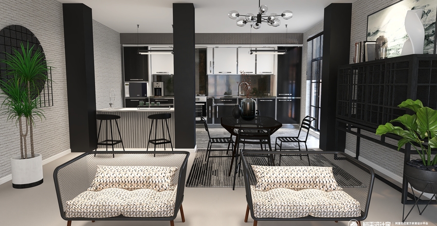 Modern Industrial showcase. Interior Design Render