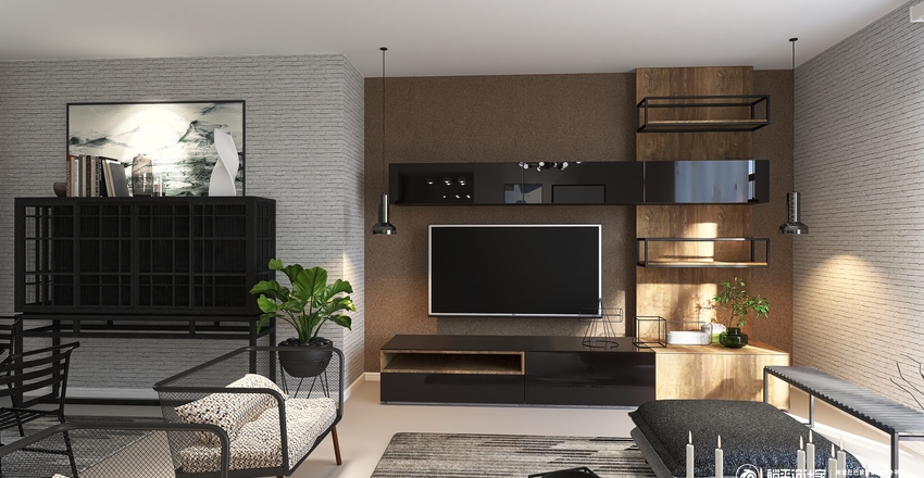 Modern Industrial showcase. Interior Design Render