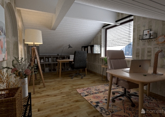 strych z biurem i sypialnią Design Rendering