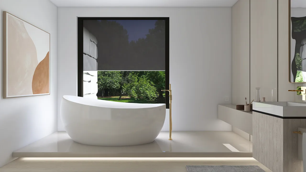 Contemporary Modern White Green MasterBathroom 3d design renderings