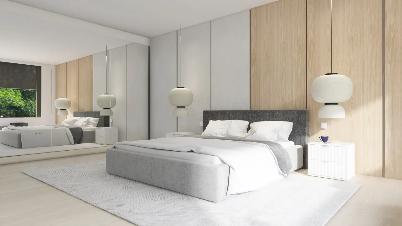 Contemporary Modern White Green Bedroom 3d design renderings