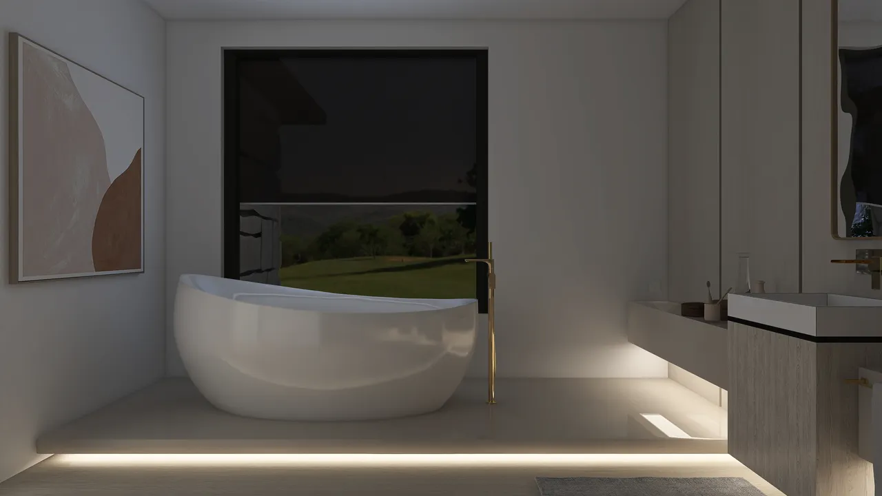 Contemporary Modern White Green MasterBathroom 3d design renderings