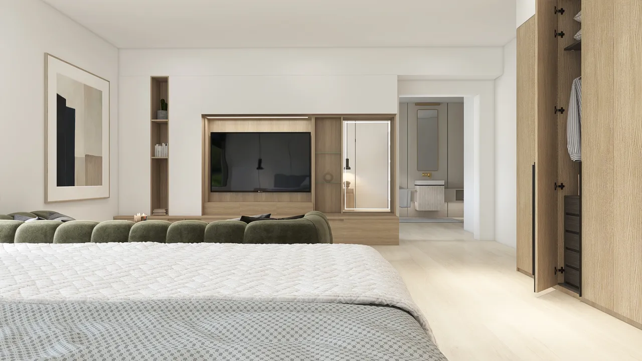 Contemporary Modern White Green MasterBedroom 3d design renderings