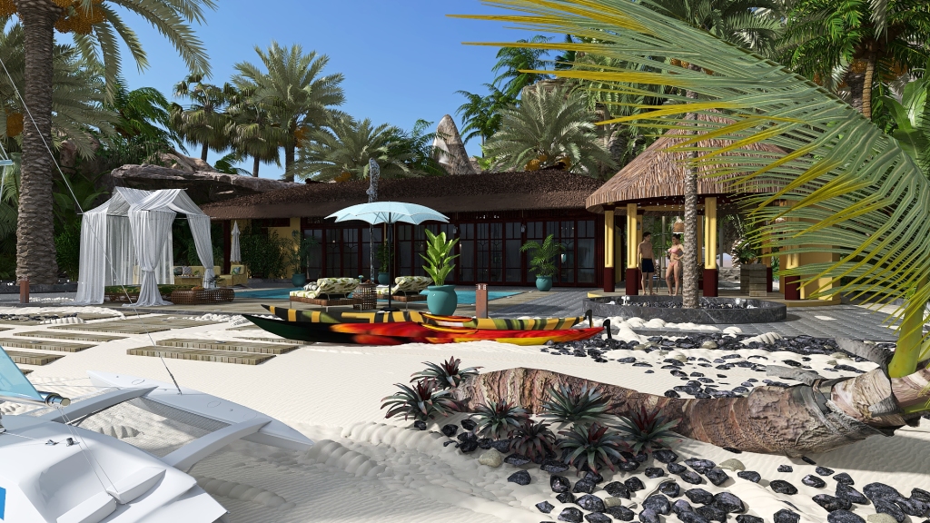Costal StyleOther Traditional TropicalTheme LUNA DE MIEL EN EL PARAISO Blue ColorScemeOther Yellow 3d design renderings