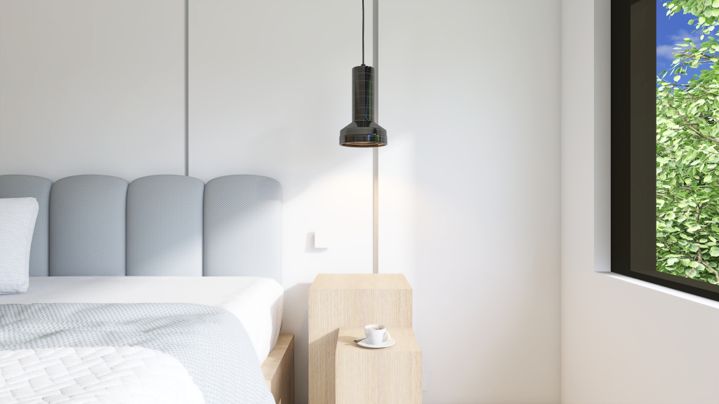 Contemporary Modern White Green Master Bedroom 3d design renderings