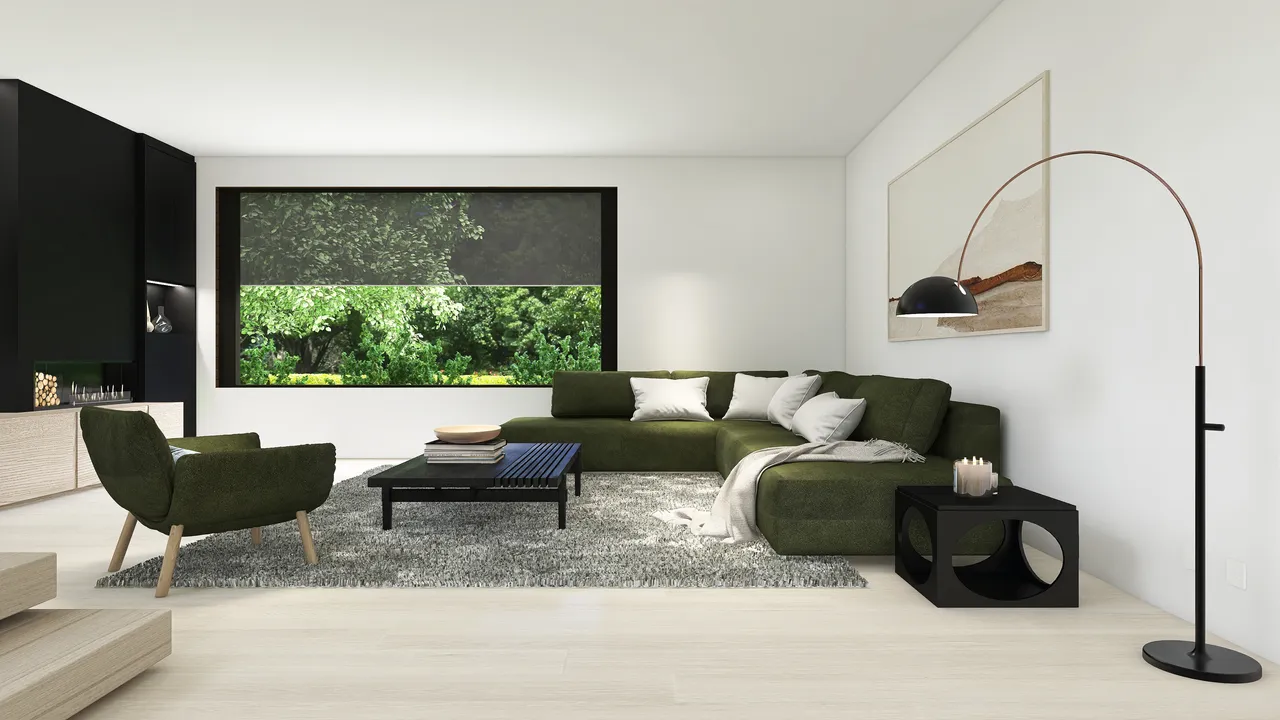 Contemporary Modern White Green LivingDiningRoom 3d design renderings