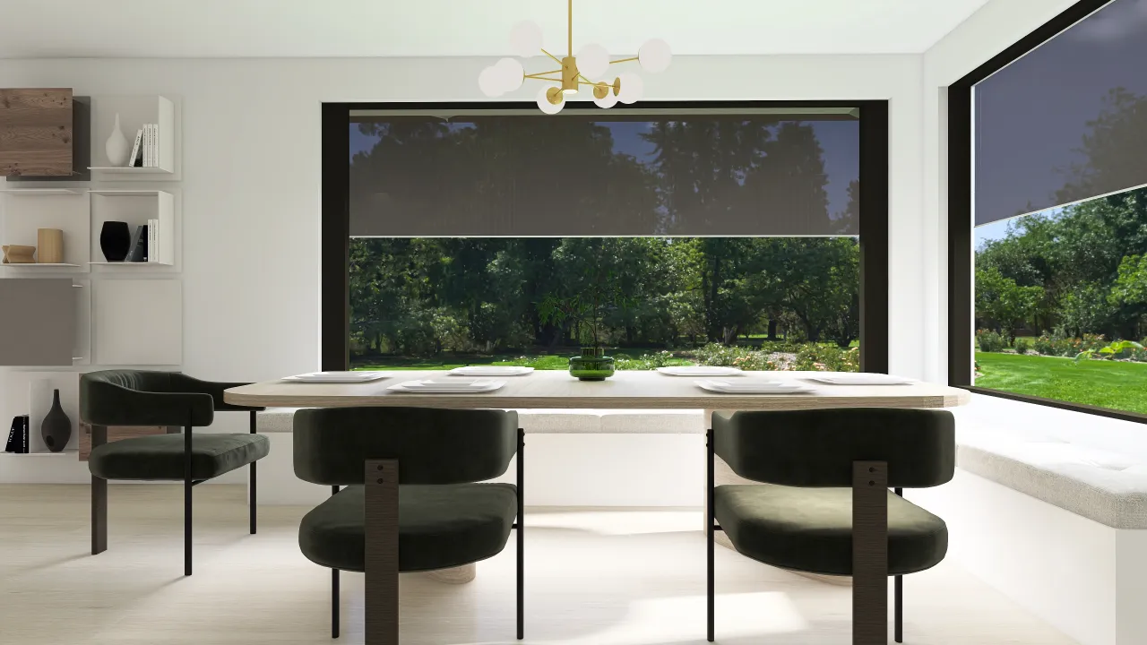 Contemporary Modern White Green LivingDiningRoom 3d design renderings