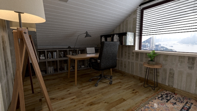 strych z biurem i sypialnią 3d design renderings