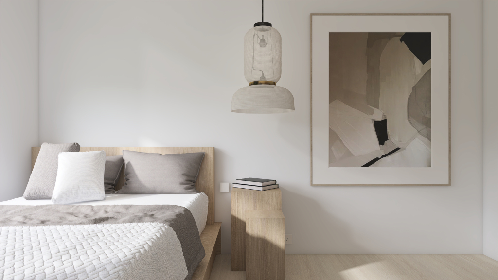 Contemporary Modern White Green Bedroom 3d design renderings