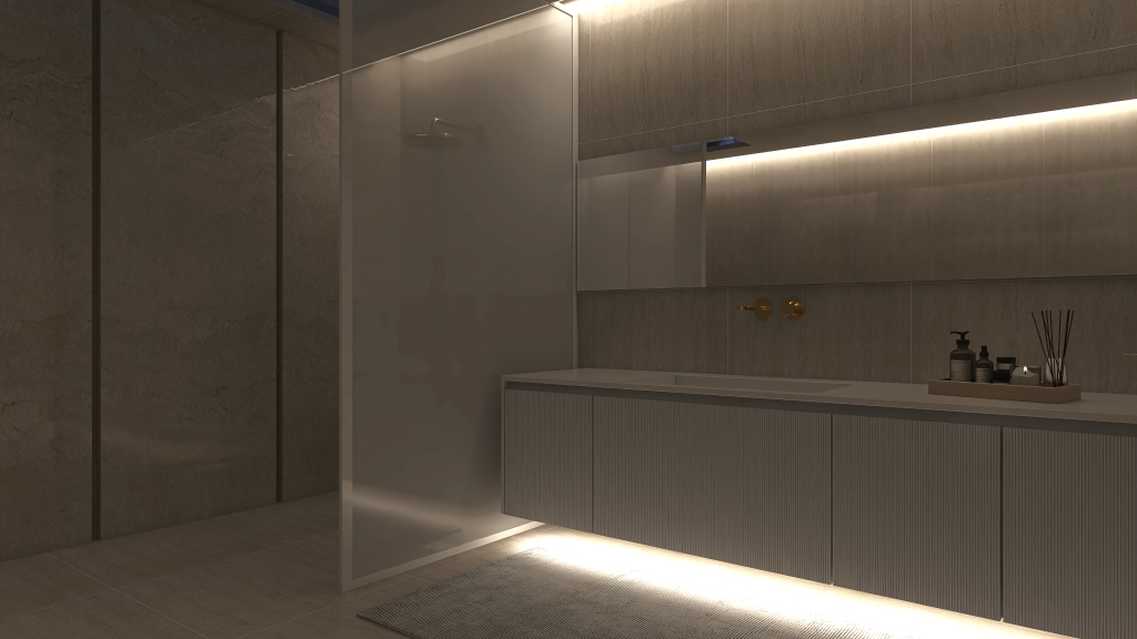 Contemporary Modern White Green Bathroom1 3d design renderings