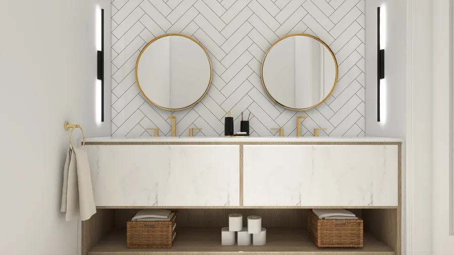 Contemporary Modern White Green Bathroom 3d design renderings
