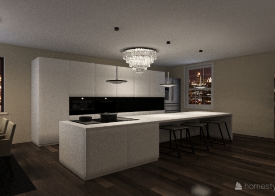 kitchen, living room and dining room Design Rendering