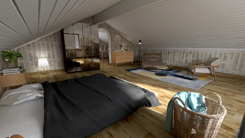 strych z biurem i sypialnią 3d design renderings