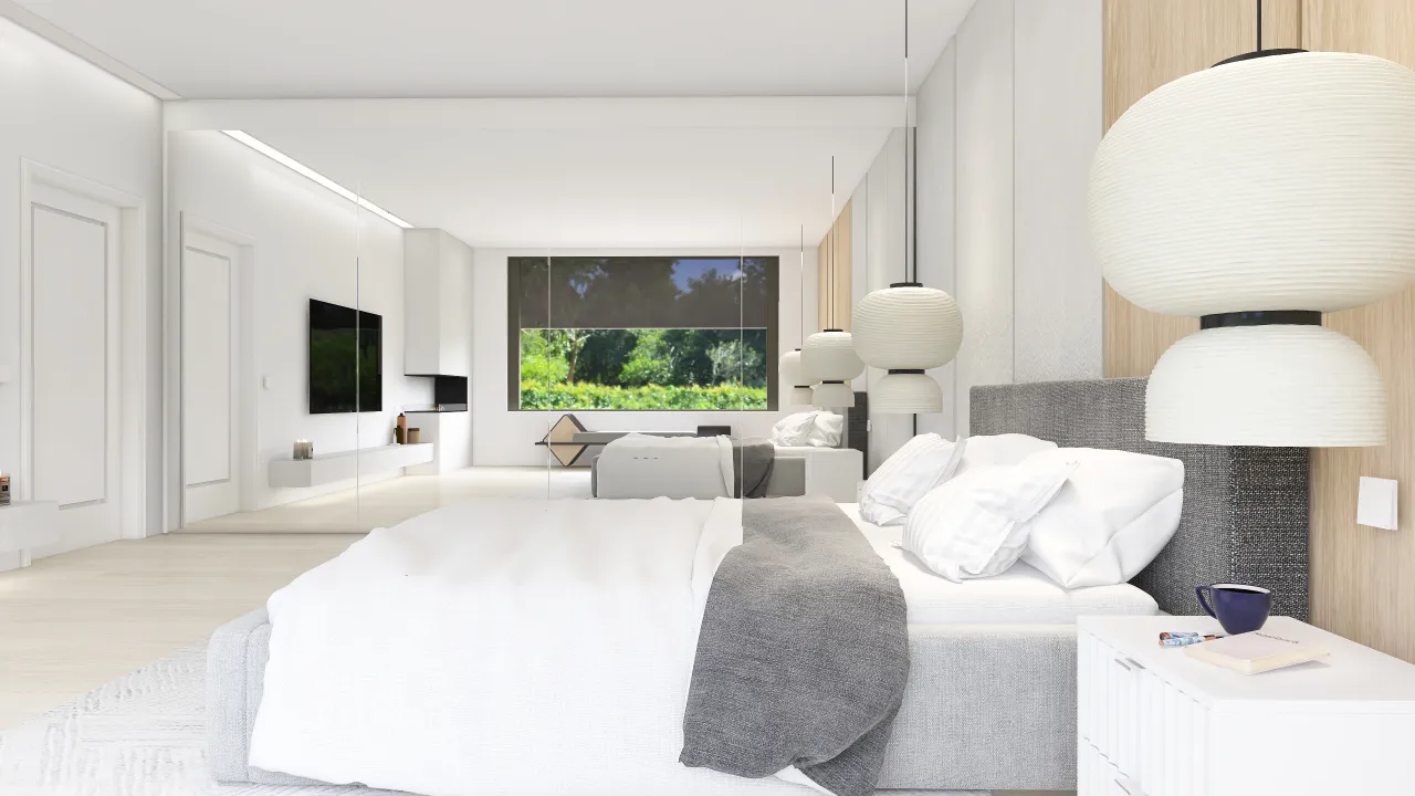 Contemporary Modern White Green Bedroom 3d design renderings