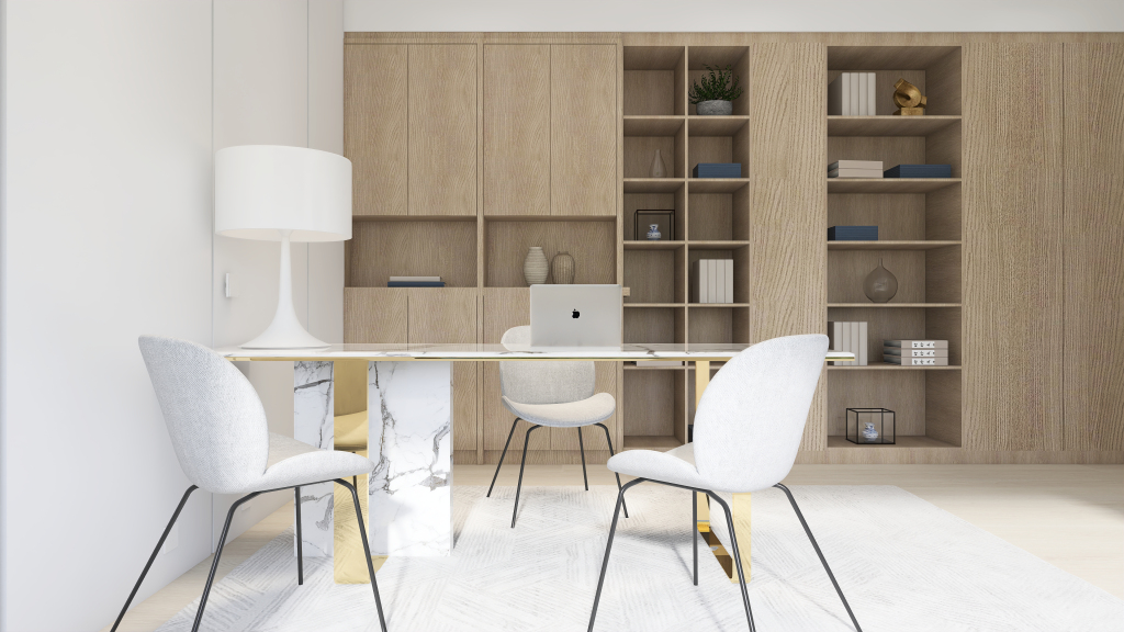 Contemporary Modern White Green office 3d design renderings