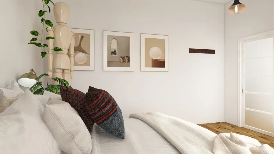 Scandinavian StyleOther Traditional Industrial WoodTones ColorScemeOther Orange Bohemian Bedroom 3d design renderings
