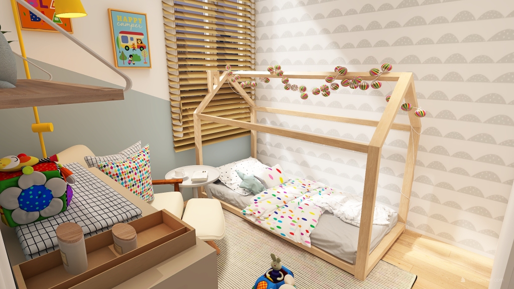 Quarto infantil moderno e colorido 3d design renderings