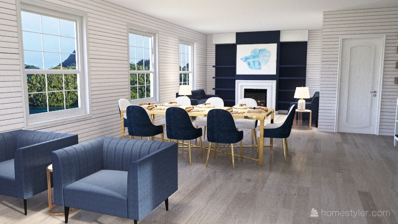 navy blue beach house 3d design renderings