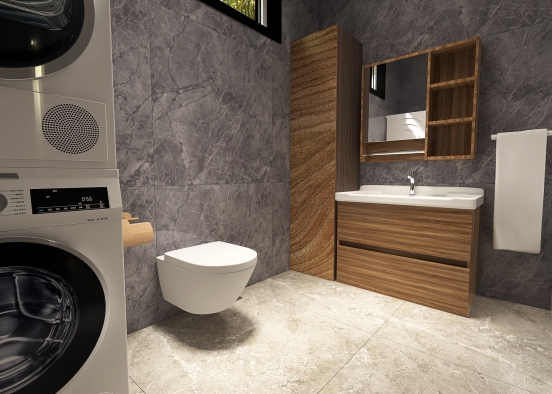 Wood & Concrete Bathroom Design Rendering